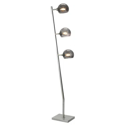 Hivvago 60 Inch Floor Lamp, 3 Dome Glass Shades, Accent Square Metal Base, Nickel In Silver
