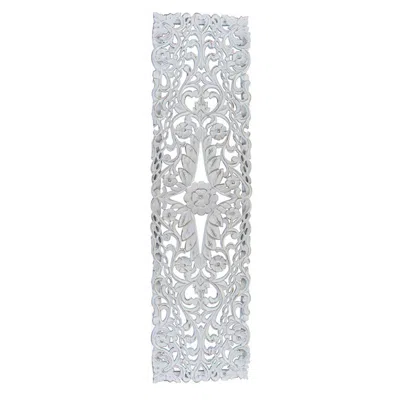 Hivvago 60 Inch Tall Decorative Panel, Carved Floral Vine Design, Mango Wood, White