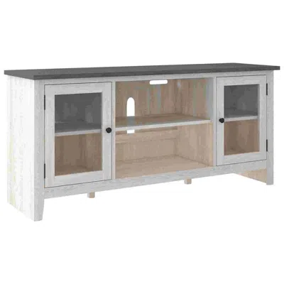 Hivvago 60 Inch Tv Entertainment Console, 2 Glass Doors, Farmhouse, White, Gray