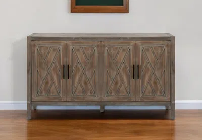 Hivvago 60" Natural And Brown Distressed Carved Geometric Sideboard With Four Doors