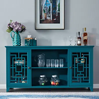 Hivvago 60" Sideboard Buffet Table Storage Cabinet - Teal Blue