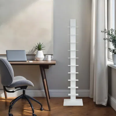 Hivvago 60" White Metal Ten Shelf Modern Tower Bookcase