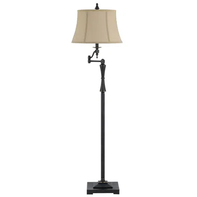 Hivvago 61" Bronze Swing Arm Floor Lamp With Brown Square Shade In Black