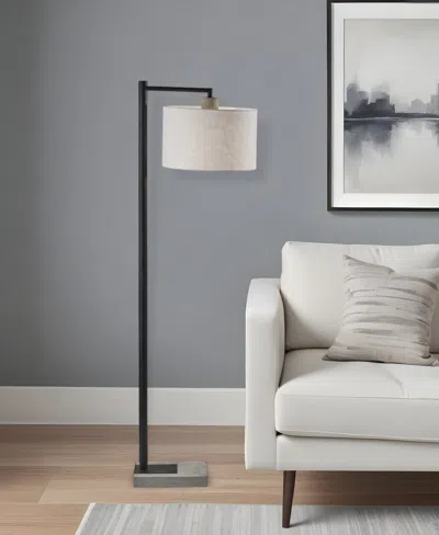 Hivvago 61" Grey And Black Arc Floor Lamp With White Fabric Drum Shade