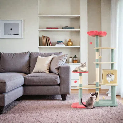 Hivvago 61" Tiered Kitten Tower With Decorative Flower-style Platform And Soft Top Perch In Blue