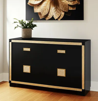 Hivvago 62" Black And Gold Faux Crystal Bling Wood Six Drawer Double Dresser