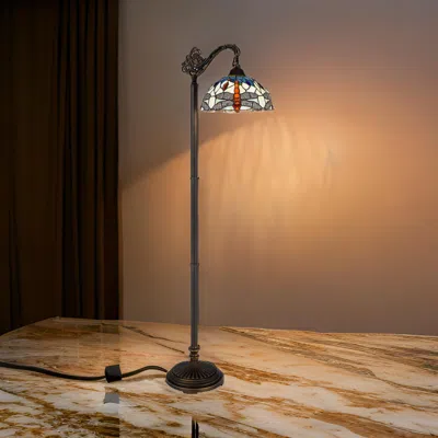 Hivvago 62 Inch Floor Lamp, Down Arc Shade Tiffany Style Stained Glass, Bronze In Multi