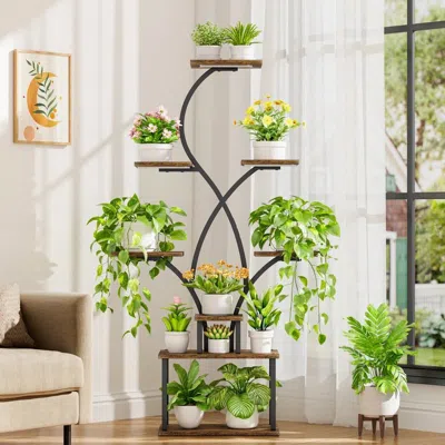 Hivvago 62-inch Tall Tree Shaped Indoor Plant Stand With Grow Lights In Brown