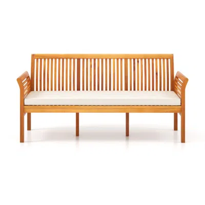 Hivvago 62.5 Inches Patio 3-seat Wood Bench With Soft Seat Cushions-white In Brown