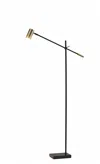 Hivvago 63" Black And Gold Adjustable Led Task Floor Lamp With Antiqued Brass Metal Cylinder Shade In Multi