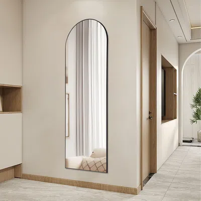 Hivvago 63" Black Metal Arch Framed Full Length Mirror