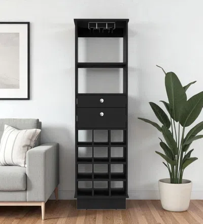 Hivvago 63" Black Wood Bar Cabinet With Two Drawers