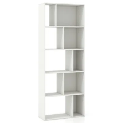 Hivvago 63 Inch 5-tier Geometric 10-cube Bookshelf Tall Bookcase-white
