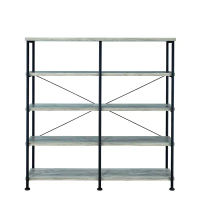 Hivvago 63 Inch Industrial 4 Tier Bookshelf, Particleboard, Metal Frame, Gray, Black