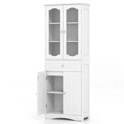 Hivvago 63 Inch Tall Bathroom Storage Cabinet With 2 Glass Doors And Adjustable Shelves