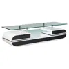 Hivvago 63 Inch Tv Entertainment Console, Glass Top, Chrome Posts, Black, White In White