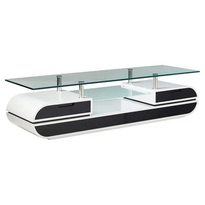 Hivvago 63 Inch Tv Entertainment Console, Glass Top, Chrome Posts, Black, White