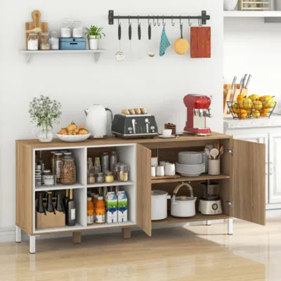 Hivvago 63 Inches Buffet Sideboard With 4 Compartments And Push-to-open Cabinet-natural