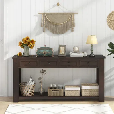 Hivvago 63 Inches Farmhouse Entryway Table With 4 Storage Drawers And Open Shelf-espresso