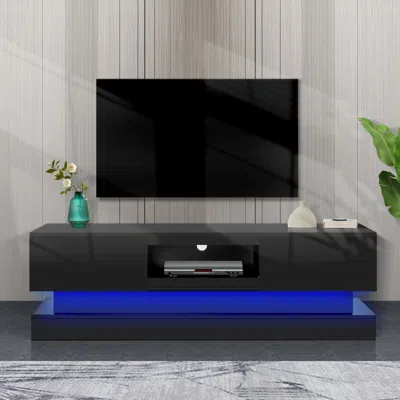 Hivvago 63 Inches Modern And Simple Design Television Stand Organizing Cabinet With Led - Black