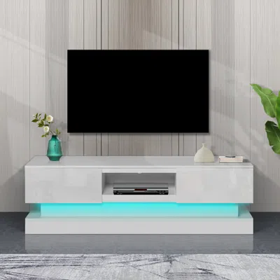 Hivvago 63 Inches Modern And Simple Design Television Stand Organizing Cabinet With Led - White