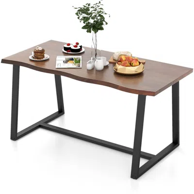 Hivvago 63" Large Dining Table With Wavy Edge And Heavy-duty Metal Frame-black In Brown