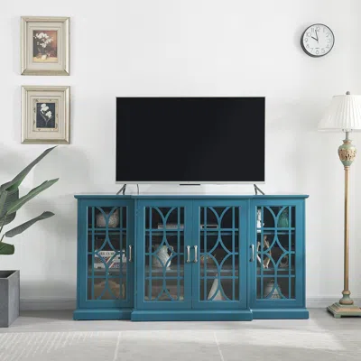 Hivvago 63" Tv Stand Storage Buffet Cabinet Sideboard In - Teal Blue