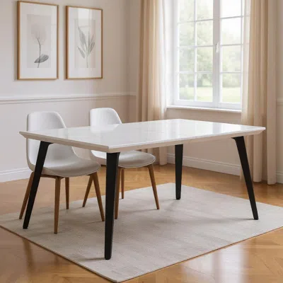 Hivvago 63" White And Black Faux Marble And Metal Dining Table