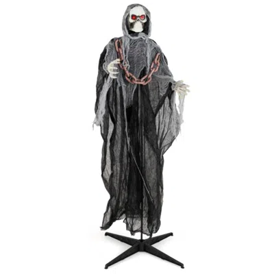 Hivvago 6.4 Feet Halloween Standing Grim Reaper With Lighted Eyes And Terrifying Sounds