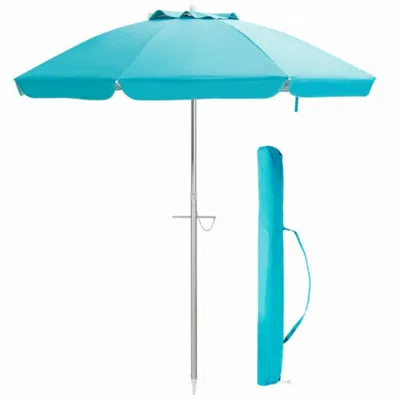 Hivvago 6.5 Feet Beach Umbrella With Sun Shade And Carry Bag Without Weight Base-blue