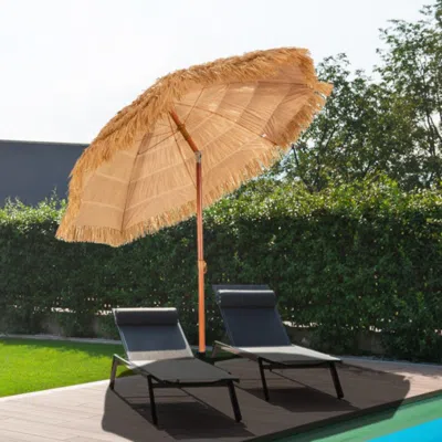 Hivvago 6.5 Feet Portable Thatched Tiki Beach Umbrella With Adjustable Tilt In Brown
