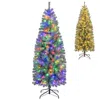 Hivvago 6.5 Feet Pre-lit Blue Slim Christmas Tree - Artificial Holiday Tree With 9 Lighting Modes And Led Li In Multi