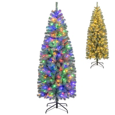 Hivvago 6.5 Feet Pre-lit Blue Slim Christmas Tree - Artificial Holiday Tree With 9 Lighting Modes And Led Li In Multi