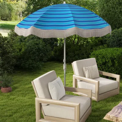 Hivvago 6.5 Ft Beach Umbrella With Fringe Outdoor Tassel Umbrella With Push Button Tilt-navy In Blue