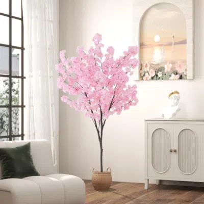 Hivvago 6.5 Ft Tall Artificial Cherry Blossom Tree With 1170 Pink Flowers