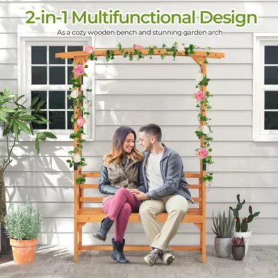 Hivvago 6.5 Ft Tall Patio Garden Arbor With Pergola And 2-seat Bench For Garden Backyard Decoration-yellow