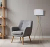 Hivvago 65" Gold And White Tripod Floor Lamp With White Fabric Drum Shade In Gray
