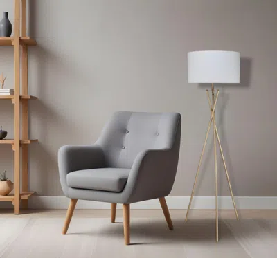 Hivvago 65" Gold And White Tripod Floor Lamp With White Fabric Drum Shade In Gray