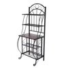 Hivvago 65 Inch 5 Tier Bakers Rack, Middle Wood Shelf, Carved Black Metal Frame In Black