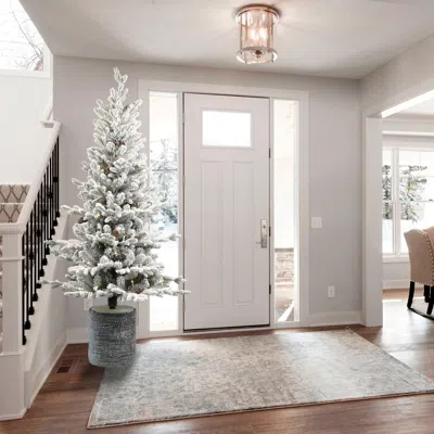 Hivvago 6.5ft Flocked Christmas Tree With Pot Base In White