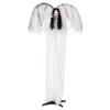 Hivvago 6.6 Feet Halloween Animatronic Standing Angel With Sound-activated Light-up Eyes And Flapping Wings In White