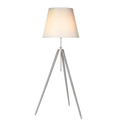 Hivvago 66 Inch Floor Lamp With White Drum Shade, Modern Chrome Metal Tripod Base In Metallic
