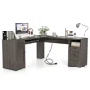 Hivvago 66 Inch L-shaped Computer Desk With Power Outlets In Gray