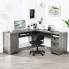 Hivvago 66 Inch L-shaped Writing Study Workstation Computer Desk With Drawers-gray