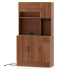 Hivvago 66 Inch Pantry Cabinet With Charging Station And Microwave Stand