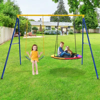 Hivvago 660 Lbs Extra-large A-shaped Swing Stand With Anti-slip Footpads (without Seat)-yellow In Blue