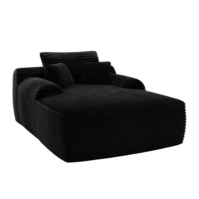 Hivvago 67" Black Corduroy Oversized Chaise Lounge Chair And Toss Pillows