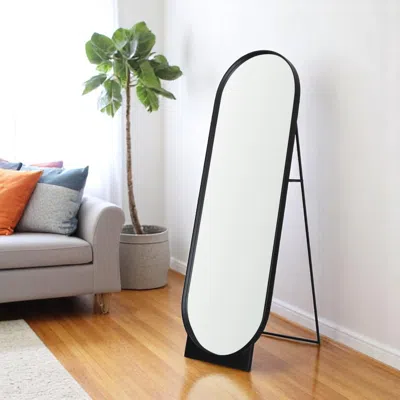 Hivvago 67" Black Metal Oval Freestanding Tilting Geometric Framed Standing Mirror