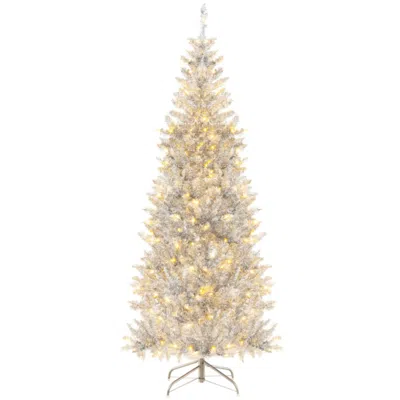 Hivvago 6/7 Ft Pre-lit Artificial Silver Tinsel Xmas Tree With 790 Branch Tips And 300 Led Lights-6 Ft In Neutral