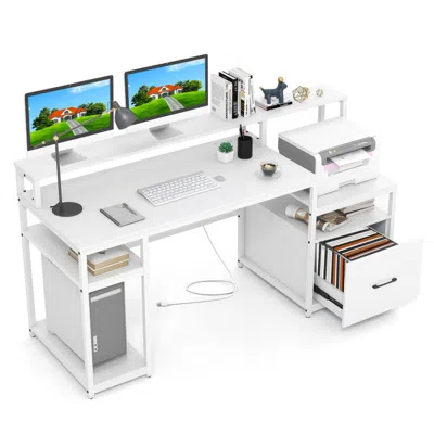 Hivvago 67 Inch Computer Desk With Monitor Stand & File Drawer